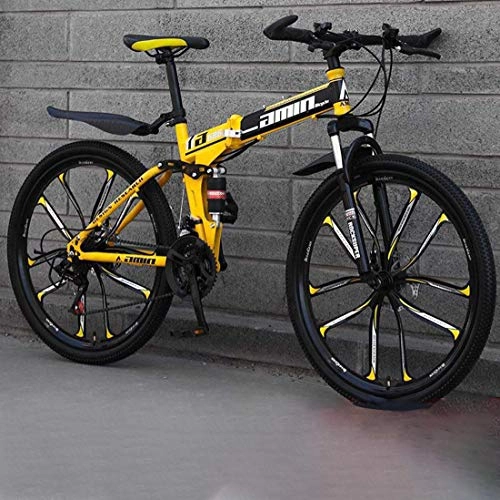 Folding Bike : 26 Inch Folding Mountain Bike, 6 / 10 Spoke Wheels Shock Absorption Mountain Bicycle, Double Disc Brake, High Carbon Steel Frame, Rider Height 5.4Ft - 5.9Ft, D2, 24 speed