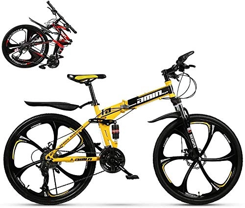 Folding Bike : 26-inch Folding Mountain Bike Full Suspension MTB Folding Outroad Bicycles Folded Within 30-Speed Wheels Outdoor Bicycle-yellow