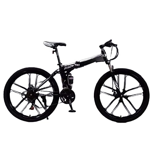 Folding Bike : 26 Inch Folding Mountain Bike High-Carbon Steel Shifting Trail Bike Easy Assembly Suitable for Teens and Adults Capacity 130kg (Color : Black silver, Size : 24 speed)