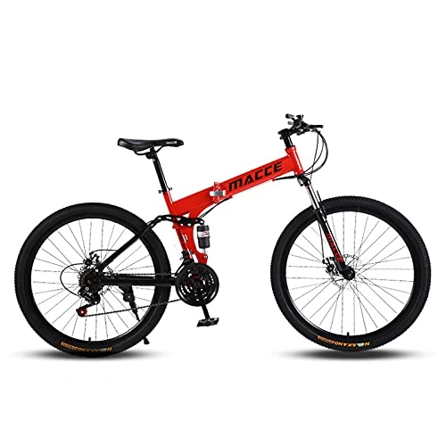 Folding Bike : 26 Inch Folding Mountain Bikes, 21 Speed Carbon Steel Mountain Bicycle for Adults, Outdoor Bikes MTB, Easy Fold and Enjoy the Fun of RidingAdvanced Configuration Red
