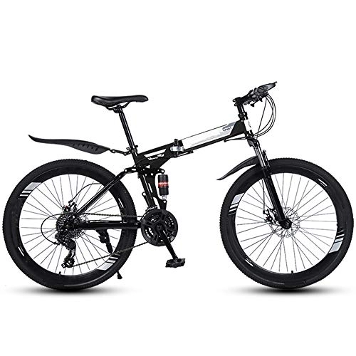 Folding Bike : 26 Inch Folding Mountain Bikes, 40 Cutter Wheels High Carbon Steel Frame Variable Speed Double Shock Absorption, All Terrain Adult Quick Foldable Bicycle, Men Women General Purpose, Black, 21 Speed