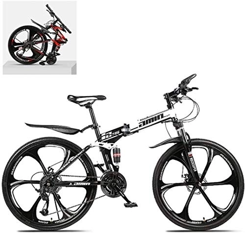 Folding Bike : 26 inch Folding Mountain Bikes, High Carbon Steel Frame Double Shock Absorption Variable, All Terrain Quick Foldable Adult Off-Road Bicycle 6-6, 21 Speed fengong