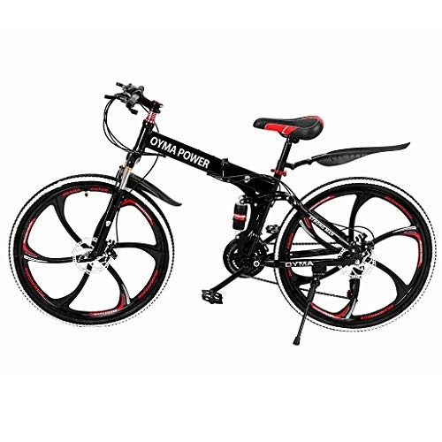 Folding Bike : 26 inch Folding Mountain Bikes with 21 Speed, Non-Slip Adults Mountain Bike for Men and Women, High-Carbon Steel Mountain Bicycle with Double Disc Brakes and Mountain Bike with Brakes (Red, One Size)