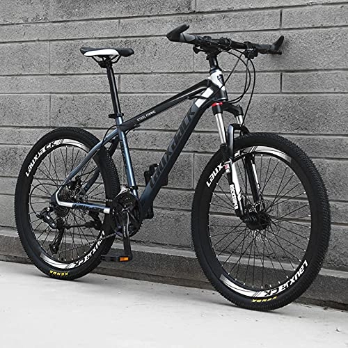 Folding Bike : 26 Inch Folding Outroad Mountain Bike, 21 / 24 / 27 Speed Full Suspension MTB, High-Tensile Carbon Steel Frame, Double Disc Brake Bicycles for Men and Women Cycling Enth Black-Grey-24 speed