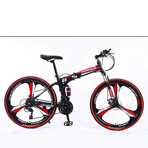 Folding Bike : 26 inch lightweight mini folding mountain bike small portable durable bicycle road city bike-Black and red_26 inch 21 speed