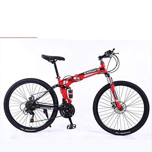 Folding Bike : 26 inch lightweight mini folding mountain bike small portable durable bicycle road city bike-Red black black tire_26 inch 21 speed