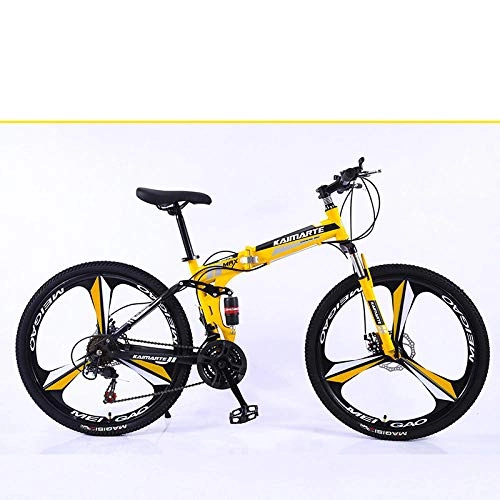 Folding Bike : 26 inch lightweight mini folding mountain bike small portable durable bicycle road city bike-Yellow black tire_26 inch 21 speed