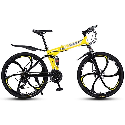 Folding Bike : 26-Inch Mens Mountain Bike, 21 / 24 / 27 Speeds Soft-Tail Mountain Bike, Double Disc Brake Folding Bicycle, Thicken High-Carbon Steel Frame, Shock-Absorbing Road Bike Bicycle, Four Colors Available