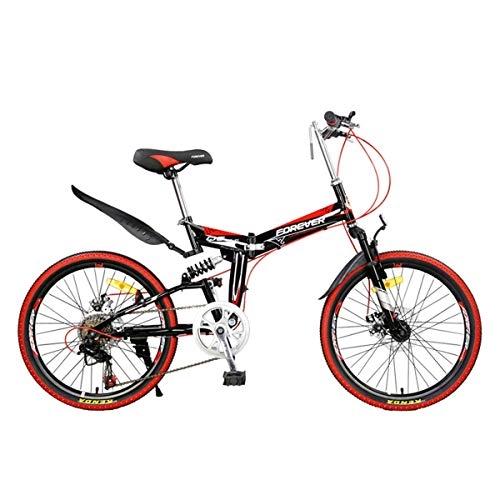 Folding Bike : 26 inch Mountain Bike, 7 speed, Unisex, Front and Rear Mudguard, Double shock absorption before and after, Red