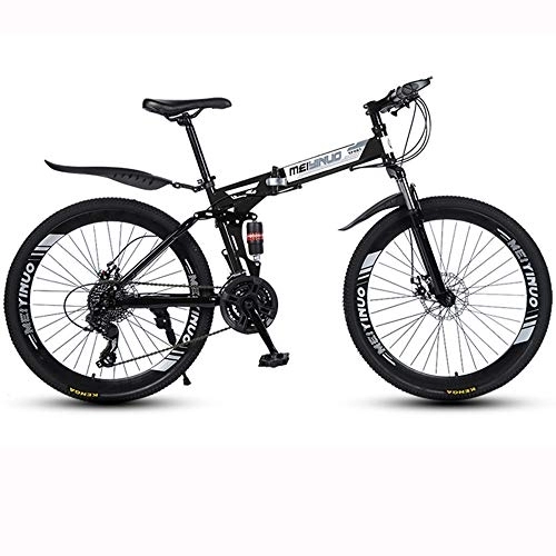 Folding Bike : 26-Inch Mountain Bike, Carbon Foldable Steel Shift Soft Tail Bike, Double Disc Brake 40 Cutter Wheel Adult Road Bike, Black, 21 speed