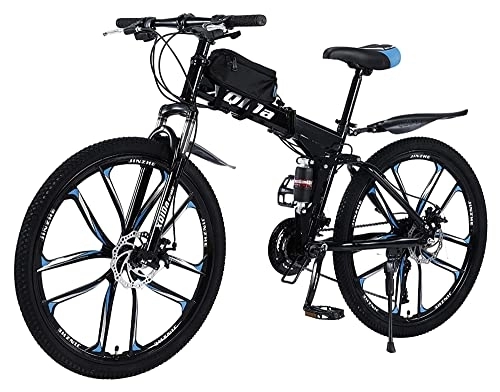 Folding Bike : 26 Inch Mountain Bike Folding Bike for Adults 27-Speed Double Disc Brake Full Suspension Non-Slip Lightweight Frame with Bicycle Bag Suitable for Men's and Women's Bikes