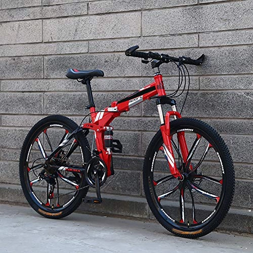 Folding Bike : 26 Inch Mountain Bike Folding for Men And Women, Dual Full Suspension Bicycle High Carbon Steel Frame Steel Disc Brake Aluminum Alloy Wheel Strong Safety Performance And Convenient, 24 Speed