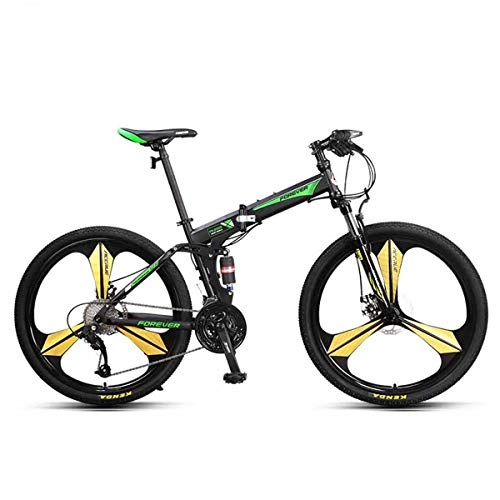 Folding Bike : 26 inch mountain bike folding male speed double shock bicycle Lightweight Sports Outdoors Road Bicycle, Green