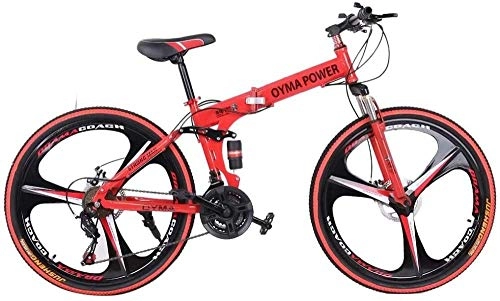 Folding Bike : 26 inch Mountain Bike Shimanos Folding Bikes for Men Woman 21 Speed Full Suspension Disc Brakes Beach Cruiser Bicycles-Red