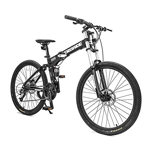 Folding Bike : 26 Inch Mountain Bikes, Adult 27-Speed Dual-Suspension Mountain Bike, Aluminum Frame Bicycle, Men's Womens Adjustable Seat Alpine Bicycle, Black, Foldable