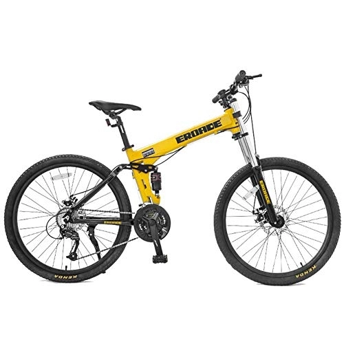 Folding Bike : 26 Inch Mountain Bikes, Adult 27-Speed Dual-Suspension Mountain Bike, Aluminum Frame Bicycle, Men's Womens Adjustable Seat Alpine Bicycle, Yellow, Non Foldable