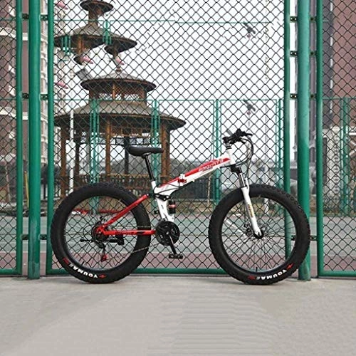 Folding Bike : 26 inch Mountain Bikes, High-Carbon Steel Soft Tail Folding Bike, Off-Road Mountain Bicycle Adjustable Seat, Double Shock Absorption 5-29, White Red SHIYUE (Color : White Red)