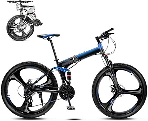 Folding Bike : 26 Inch MTB Bicycle Unisex Folding Commuter Bike 30-Speed Gears Foldable Mountain Bike Off-Road Variable Speed Bikes for Men And Women Double Disc Brake-blue_24 speed
