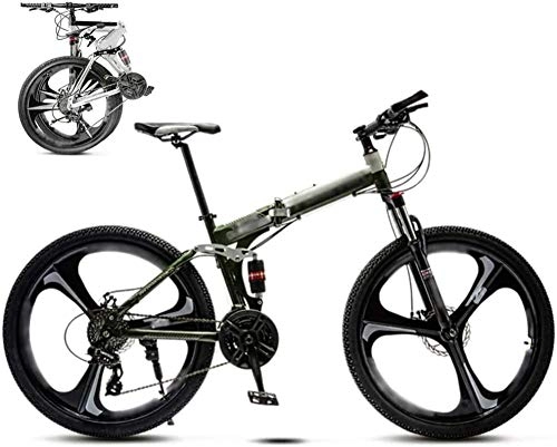 Folding Bike : 26 Inch MTB Bicycle Unisex Folding Commuter Bike 30-Speed Gears Foldable Mountain Bike Off-Road Variable Speed Bikes for Men And Women Double Disc Brake / Green-green_27 speed