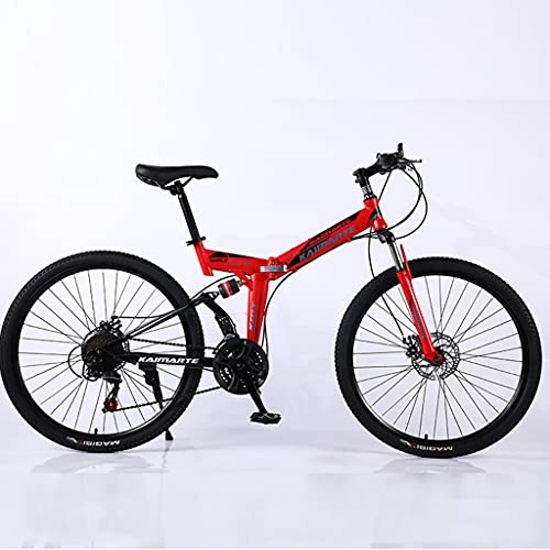Folding Bike : 26 Inch Outdoor Road Bikes Folding Mountain Bike High Carbon Steel ​Foldable Soft Tail Double Shock Absorber Disc Brake Anti-Skid Outdoor Bicycle for Men And Women, Red, 21 speed