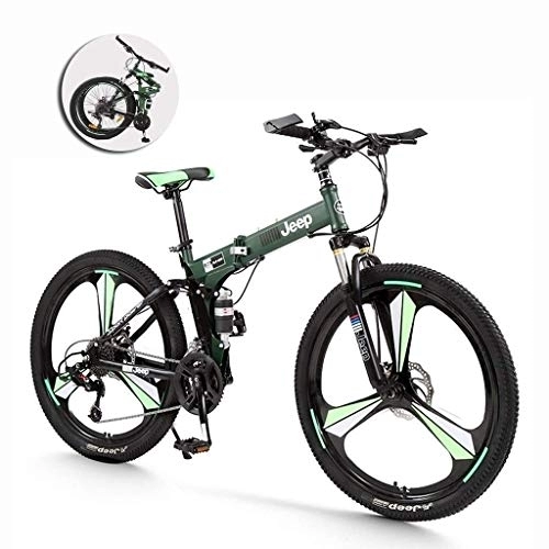 Folding Bike : 26 Inch Wheel Aluminum Alloy Mountain Bike For Adult 24 Speed Folding Bike Bicycle And Durable Road Bike Light Weight Mini Bike Portable Bicycle For Outdoor Sport (Color : Green) fengong