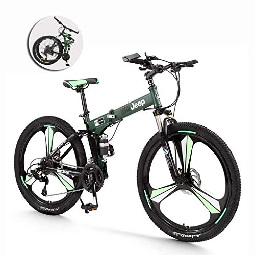 Folding Bike : 26 Inch Wheel Aluminum Alloy Mountain Bike For Adult 24 Speed Folding Bike Bicycle And Durable Road Bike Light Weight Mini Bike Portable Bicycle For Outdoor Sport (Color : Green) peng
