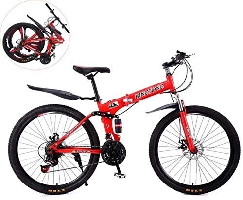 Folding Bike : 26 Inches Double Shock Absorption Foldable Bicycle, Unisex High-Carbon Steel Variable Speed Mountain Bike 6-11, 26in (24 Speed) fengong