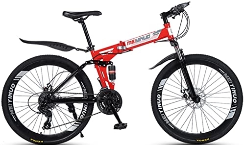 Folding Bike : 26 Inches Folding Bike, 21-Speed Spoke Wheel Full Suspension Mountain Bicycle with Dual Disc Brake Mountain Bike for Adult Men &Amp; Women Red, 26 inches