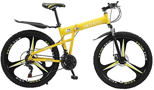 Folding Bike : 26 inches Full Suspension Mountain Bike 21 Speed Folding Bicycle for Men&Women Yellow