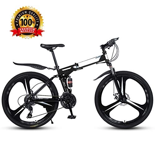 Folding Bike : 26 Inches Lightweight Folding MTB Bike, Foldable Unisex City Commuter Bicycles, Double Disc Brake, 27 Speed Off-Road Mountain Bike WM-LIHGT / Black
