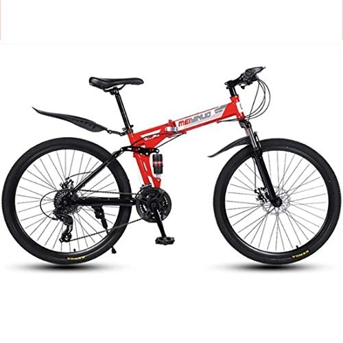 Folding Bike : 26"Mountain Bike, Carbon Steel Frame, Foldable Hardtail Bicycles, Dual Disc Brake and Double Suspension (Color : Red, Size : 21 Speed)