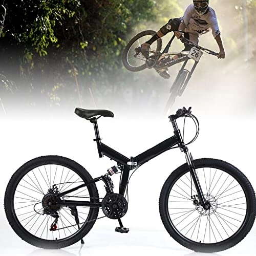 Folding Bike : 26" Mountain Bike, Folding 21 Speed MTB Bicycle High-Carbon Steel Frame Full Suspension Folding Bike Adults Bikes, Disc Brake