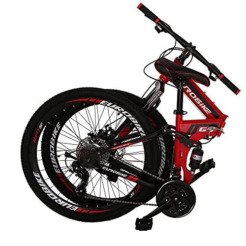 Folding Bike : 26'' Mountain Bike Folding Bicycle for Men and Women Full Suspension 17inch Frame (red)