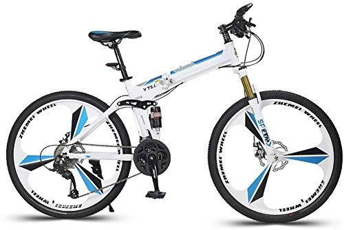 Folding Bike : 26in Folding Bike Mountain Bicycle 24 Speed Off Road Racing Cycling High Carbon Steel Portable Hard Tail Mountain Bike for Men Women Lightweight Folding Casual Damping Bicycle ( Color : White-blue )