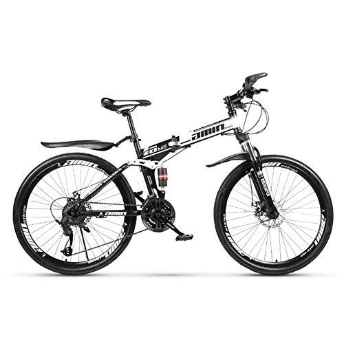 Folding Bike : 26in Mountain Bike for Adults, Unisex Folding Outdoor Bicycle, Full Suspension MTB Bikes, Outdoor Trek Bike Racing Cycling, Double Disc Brake Bicycles, White, 27 Speed