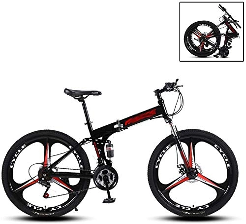 Folding Bike : 26inch Mountain Bike Adult Folding MTB, 27 Speed Bicycle Double Disc Brakes Double Shock Absorption Outdoor Riding (Color : Black, Size : 24inch)