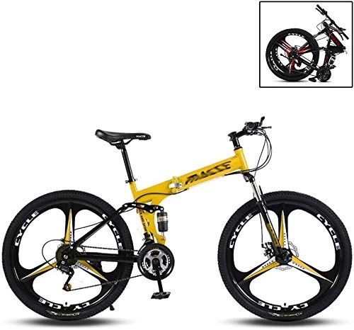 Folding Bike : 26inch Mountain Bike Adult Folding MTB, 27 Speed Bicycle Double Disc Brakes Double Shock Absorption Outdoor Riding (Color : Yellow, Size : 24inch)