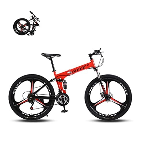 Folding Bike : 26inch Mountain Bike Folding Bike Variable Speed Shock Absorbing Bike Double Disc Brake Suitable for Students Men's Women's Unisex(Color:red, Size:26''24speed)