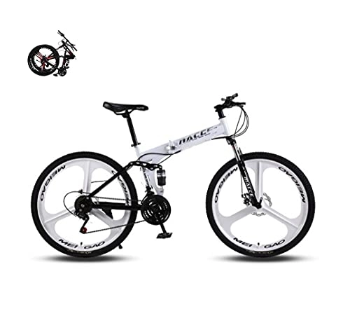 Folding Bike : 26inch Mountain Bike Folding Bike Variable Speed Shock Absorbing Bike Double Disc Brake Suitable for Students Men's Women's Unisex(Color:white, Size:26''24speed)