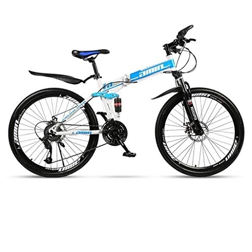 Folding Bike : 26inch Mountain Bike, Folding Hardtail Bicycles, Carbon Steel Frame, Dual Disc Brake and Full Suspension (Color : Blue, Size : 21 Speed)