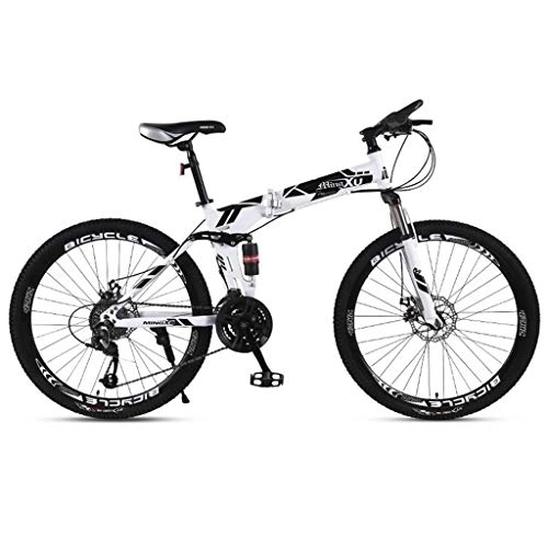 Folding Bike : 26inch Mountain Bikes, Foldable Hardtail Mountain Bicycles, Carbon Steel Frame, Dual Disc Brake and Dual Suspension (Color : White, Size : 27 Speed)