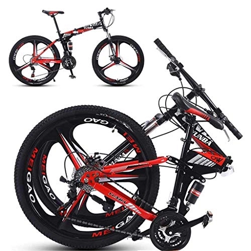 Folding Bike : 26inch Mountain Bikes Folding Bicycle, Stone Mountain 3 Spoke 24 / 27-Speed Adult Folding Bike Lightweight, Gloss Red (Color : Red, Size : 24 speed)