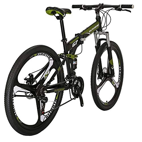 Folding Bike : 27.5 inch Wheel Mountain Bike Folding Bicycle 21 Speed Dual Disc Brake (armygreen)