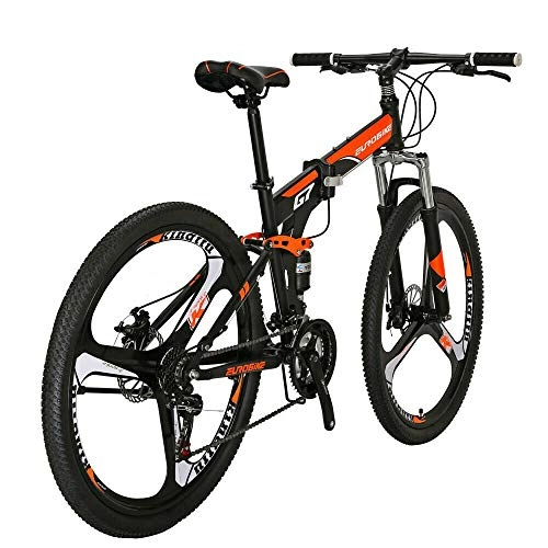 Folding Bike : 27.5 inch Wheel Mountain Bike Folding Bicycle 21 Speed Dual Disc Brake (orange)