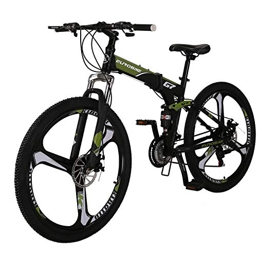 Folding Bike : 27.5 inches Full Suspension Folding Mountain Bike 21 Speed Foldable Bicycle Men or Women MTB for Afult (Green 2)
