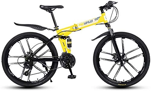 Folding Bike : 27-Speed 26in Folding Outroad Bicycles Foldable Adult Mountain Bikes Folded Within Folding Bike for Men and Women Outdoor MTB Bicycle-yellow