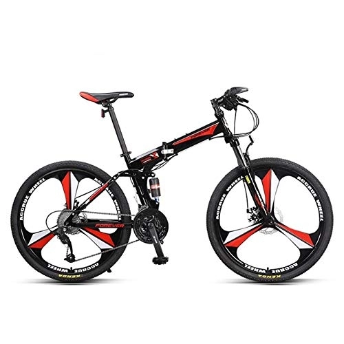 Folding Bike : 27 Speed Folding Mountain Bicycle Bike 26-Inch Bicycles Dual Disc Brakes, Portable Light Foldable Shock Absorber Mountain Bike (Color : Red)