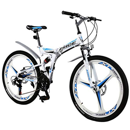 Folding Bike : 27-Speed Folding Mountain Bike with Suspension And Transmission, 26Inch Variable Speed Highway City Student Bicycle White
