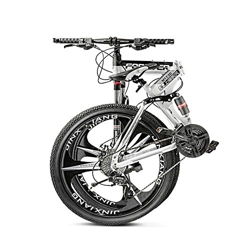 Folding Bike : 27 Variable Three Cutter Wheel Speed Adult Off-Road Mountain Bike Men And Women Bicycle Folding Variable Speed Double Shock Absorber Student Racing, Black And White, 26