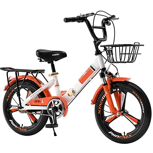 Folding Bike : 3 wheel bikes for adults, Foldable Kids Bike 16 / 18 / 20Inchs Sporting Recreation Cycling, Orange High-Carbon Steel Children Bicycles with Seats And Baskets, 20inch